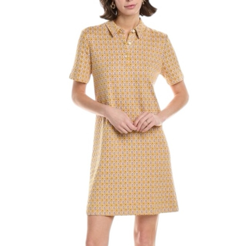 NEW Tyler Boe Brooke Yellow Retro Geometric Jacquard Polo Knit Mini Dress - M